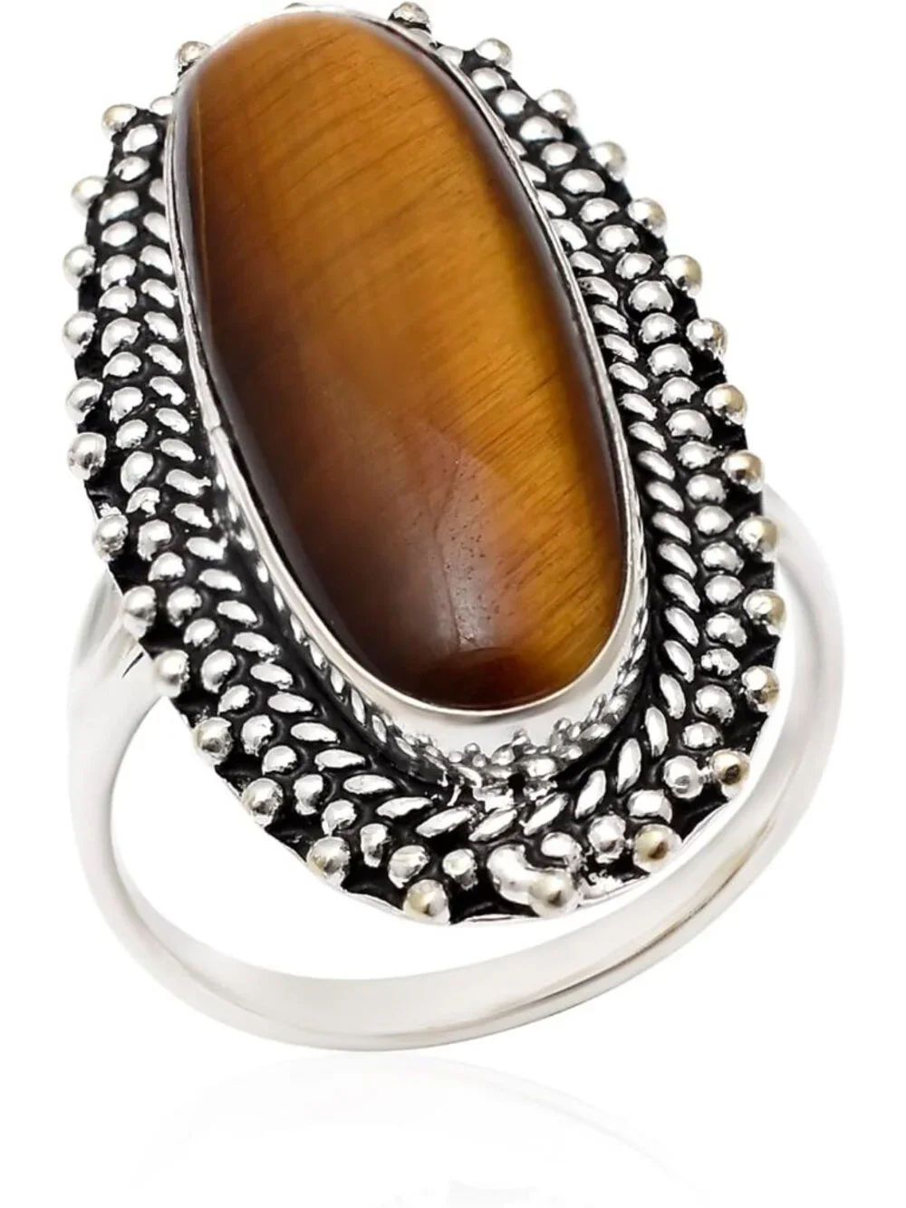 Handmade 925 Sterling Silver Turquoise & Tiger's Eye Statement Rings for Women